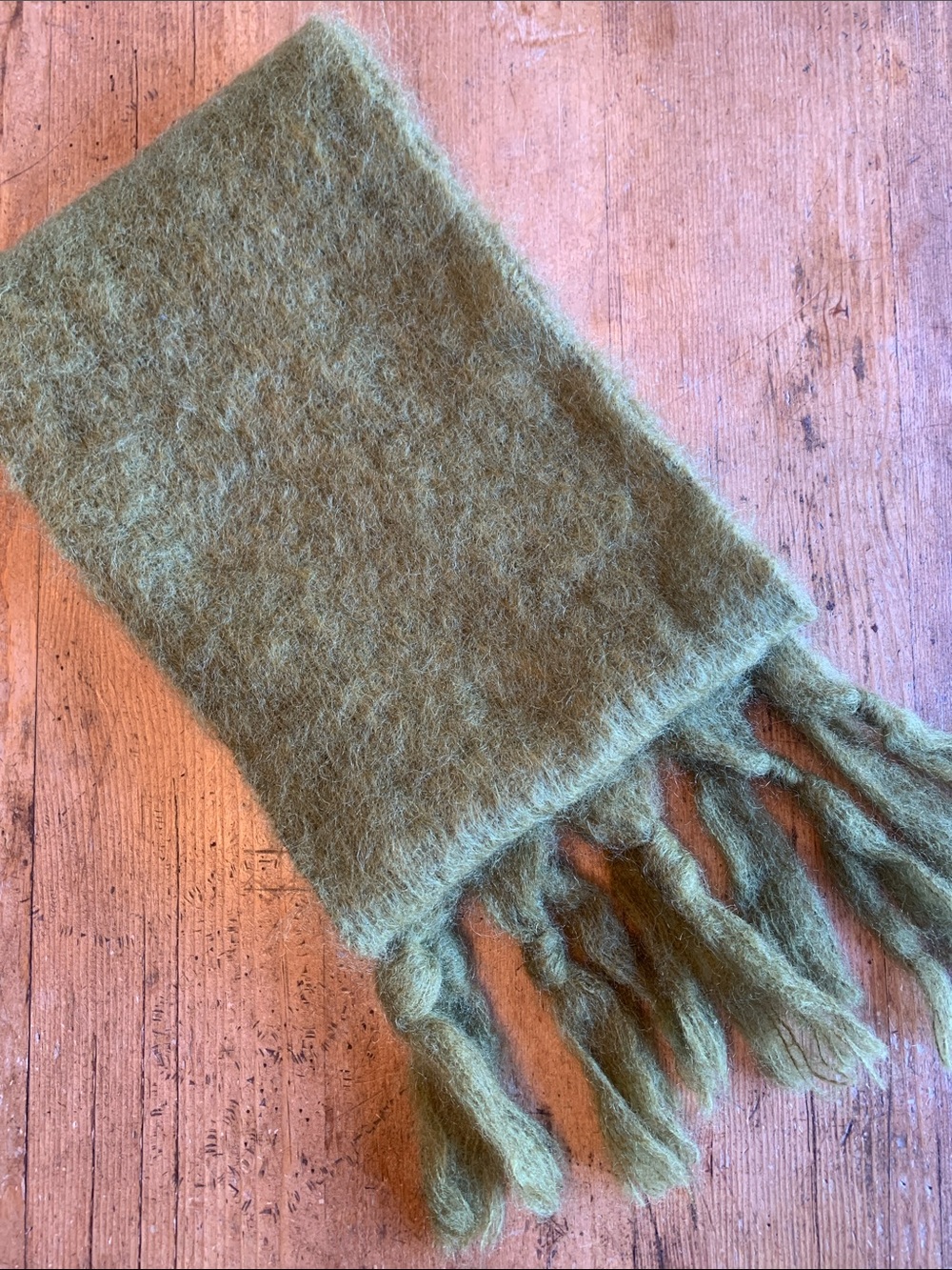The Company Store Olive Green Mohair Fringe Scarf
